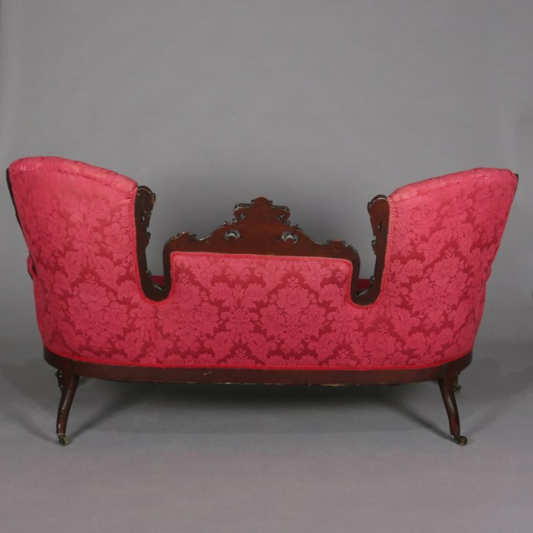 Antique Renaissance Revival Jelliffe School Carved & Inlaid Walnut Sofa