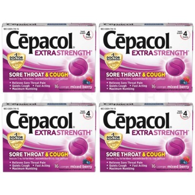 Cepacol Maximum Strength Throat and Cough Lozenges Mixed Berry 16 Count Lot of 4