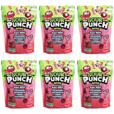 Sour Punch Bites Rad Reds Sweet & Sour Candy 9oz Lot of 6