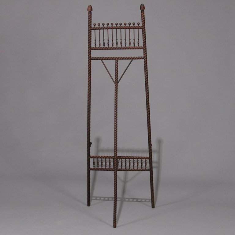 Antique Victorian Oak Twisted Rope with Stick and Ball Art Display Easel