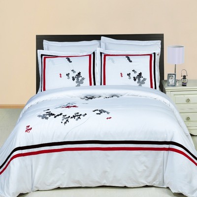 Florence Embroidered 3-Piece White, Black, Red and Gray Duvet Cover Set