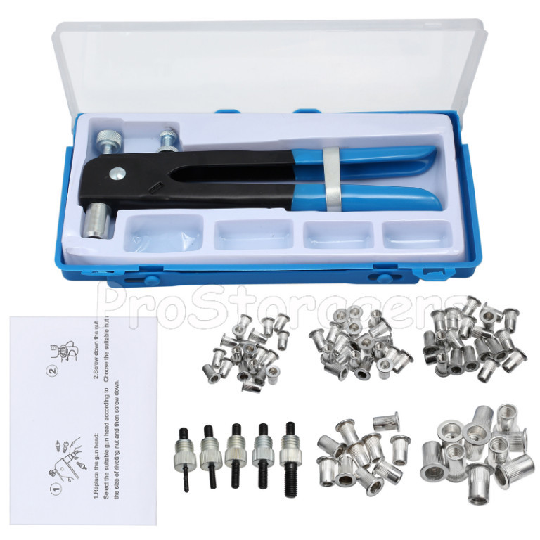 86pcs Hand Nut Rivet Gun Riveter Rivnut Nutsert Kit M3-M8 ...
