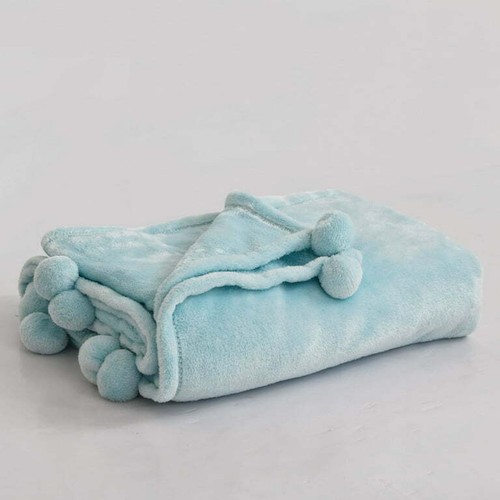 Oversized Luxuriously Soft & Comfy Plush Throw with Poms, Aq