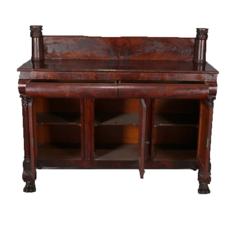 Antique American Empire Quervelle School Flame Mahogany Sideboard, circa 1830