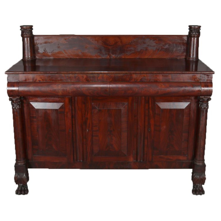 Antique American Empire Quervelle School Flame Mahogany Sideboard, circa 1830