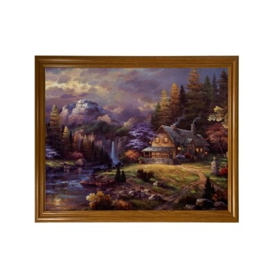 Beautiful Cabin In The Mountains Rustic Art Wood Framed Picture Print