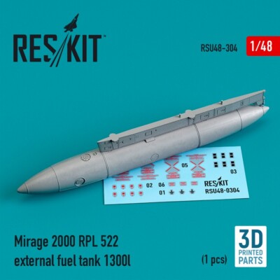 Reskit RSU48-0304 Mirage 2000 RPL 522 external fuel tank 1300lt (3D Printing)
