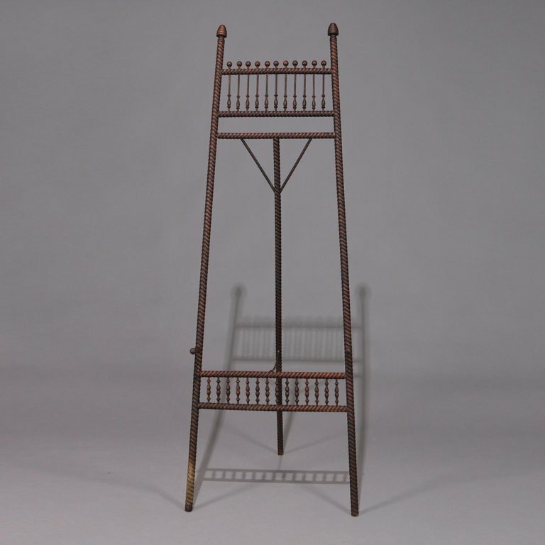 Antique Victorian Oak Twisted Rope with Stick and Ball Art Display Easel