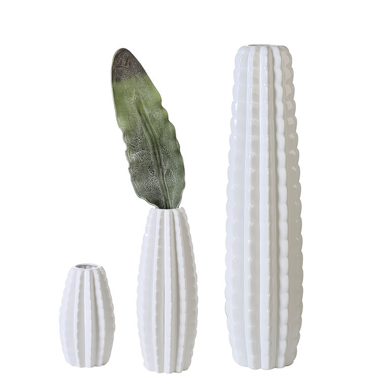 1 x Vase Kaktus Porzellan weiß glasiert Höhe 41 cm, f. Blumen, Tischdeko