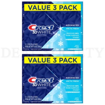 Crest 3D White Advanced Whitening Arctic Fresh Toothpaste 3.3oz 3ct ea Lot of 2