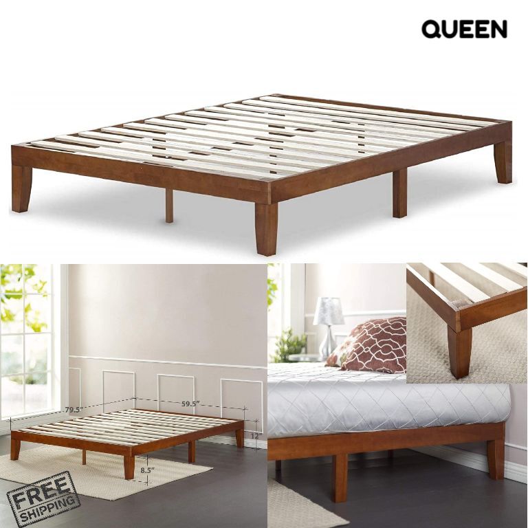 Solid Wood Platform Modern Wood Slat Support No Box Spring