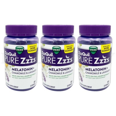 ZzzQuil Pure Zzzs Melatonin+ Sleep Aid Gummies 60 Gummies Each Lot of 3