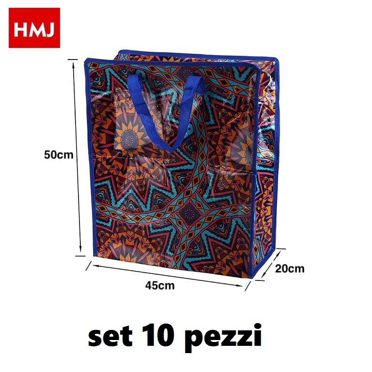 Set 10 Pezzi Buste Borse Per La Spesa Shopping Bag Shopper 45x50x18cm hmj