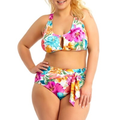 TERRA & SKY WOMEN'S  PLUS SIZE 1X (16W-18W) OXFORD FLORAL Swimsuit Bikini Set 2p
