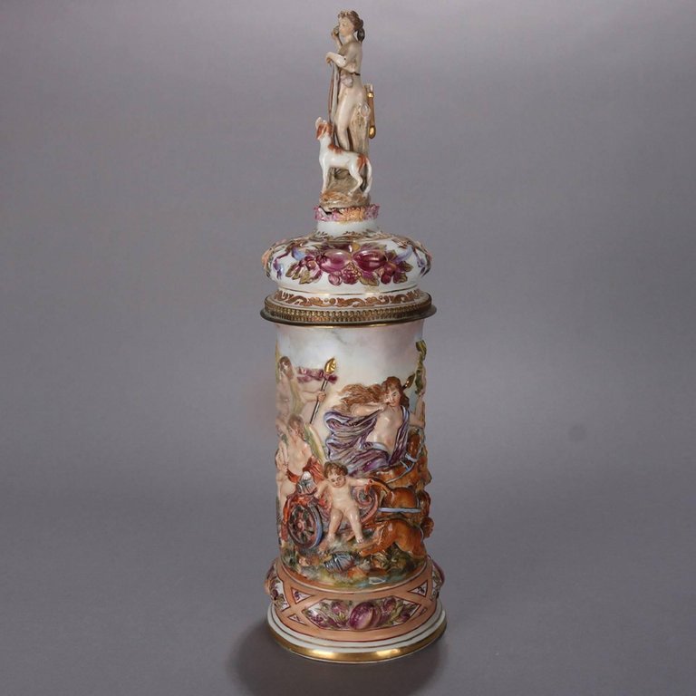 Oversized Italian Capodimonte Classical Figural and High Relief Gilt Stein