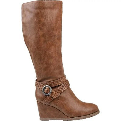 Journee Collection Garin  Brown Wedge Zip-Up Knee Boots 7.5M
