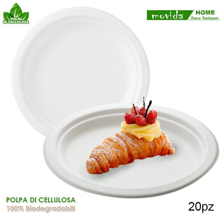 Set Servizio 20 Piatti Frutta Biodegradabili Polpa Di Cellulosa 18cm dfh