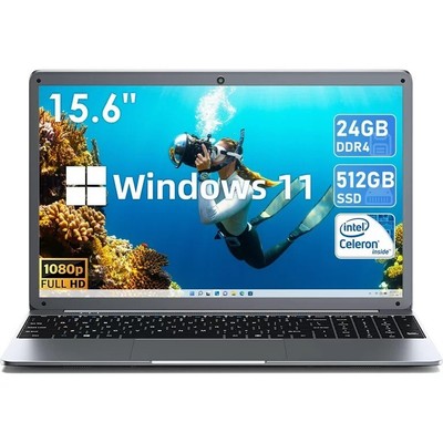 SGIN 15.6in Laptop 24GB DDR4 512GB SSD Windows 11 Computer With Intel Celeron