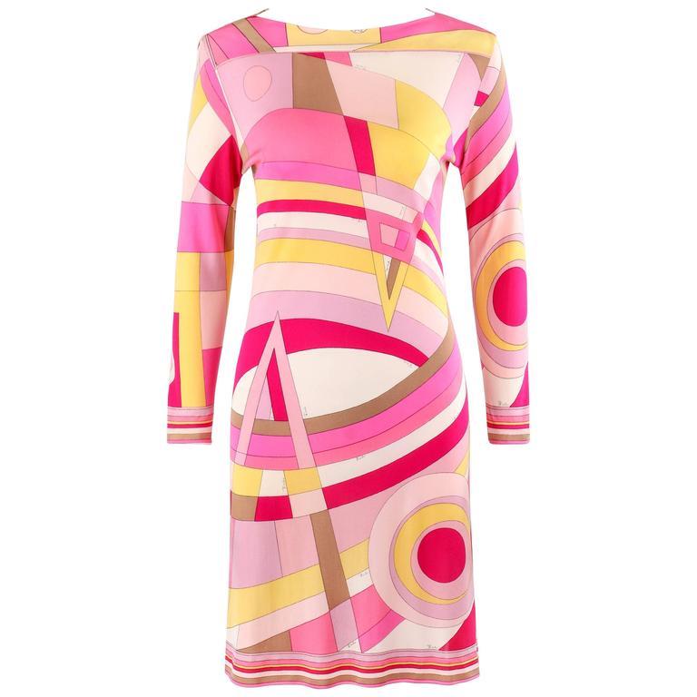 EMILIO PUCCI c.1968 Pink Multicolor Op Art Signature Print