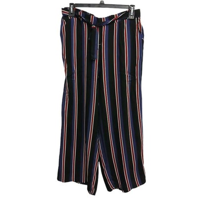 NWT Lili Sport 1X black blue striped tie knot waist stretch pull on pants