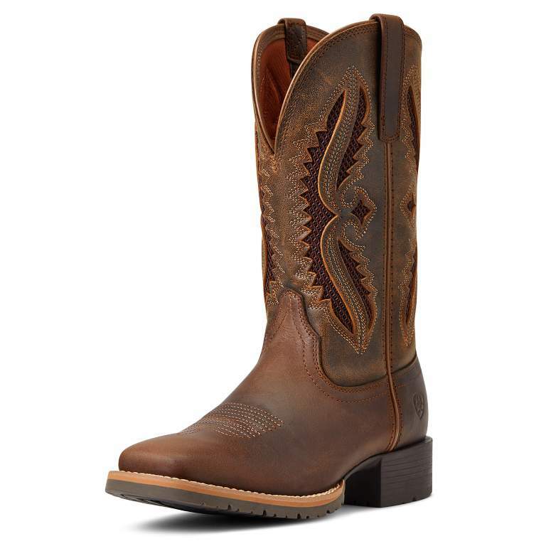 Pre-owned Ariat Ladies Hybrid Rancher Venttek 360 Western Boots Distressed Tan 10040411 In Brown