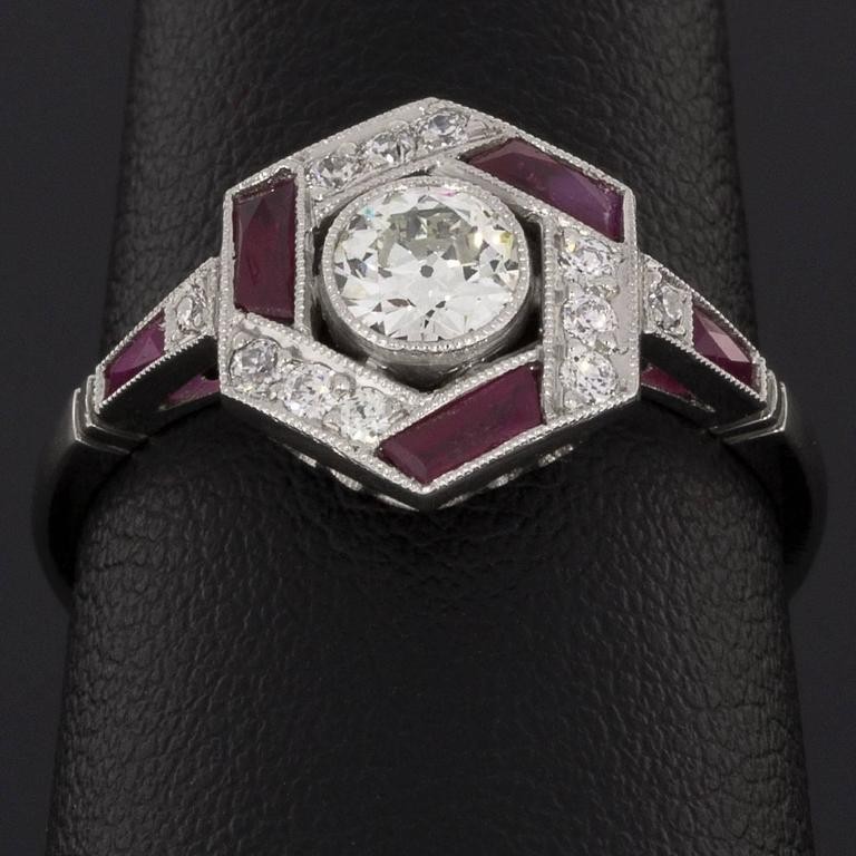 2.48CT Round Lab Created Diamond Hexagon Vintage Art Deco Ring 14k White Gold FN