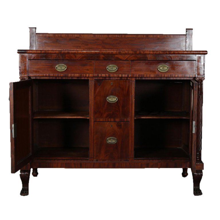 Antique American Empire Flame Mahogany and Bronze Sideboard, circa 1830