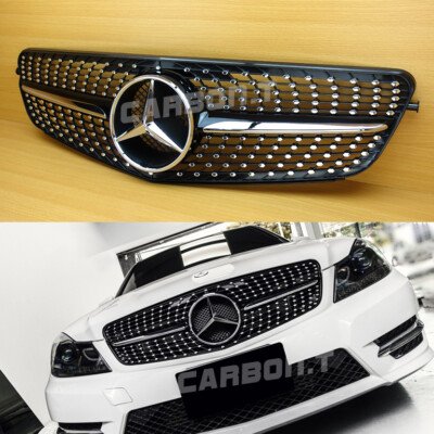 For Benz C-Class W204 C45 Look 2008-2013 Gloss Black Diamond Style Front Grille