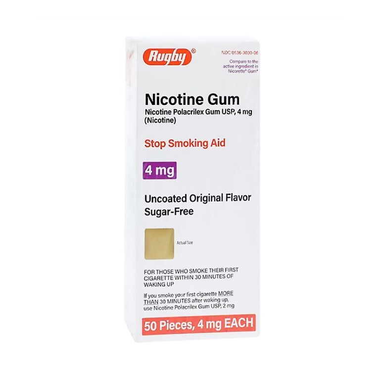 Rugby Nicotine Gum 4mg – Sugar-Free Uncoated Original Flavor 50ct Stop Smoking