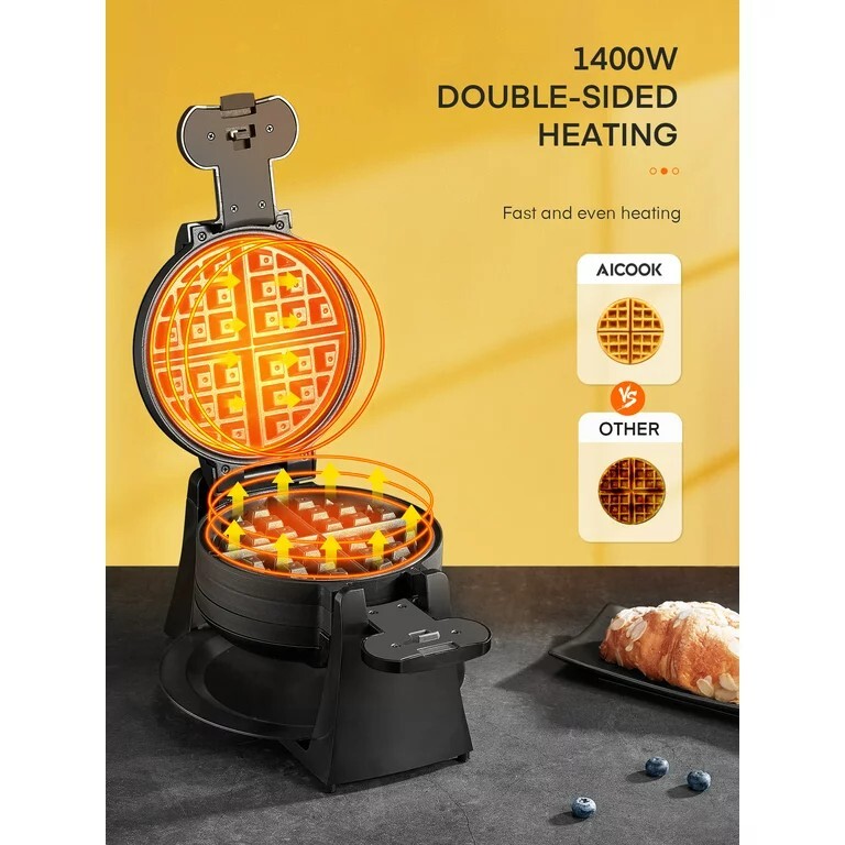 Nonstick Surface New Aicook 180° Flip Double Belgian Waffle Maker