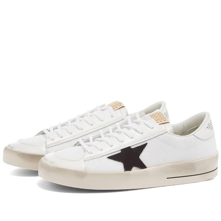 Pre-owned Golden Goose Italian Leather Stardan Upper Shiny Mens White Distressed Sneakers