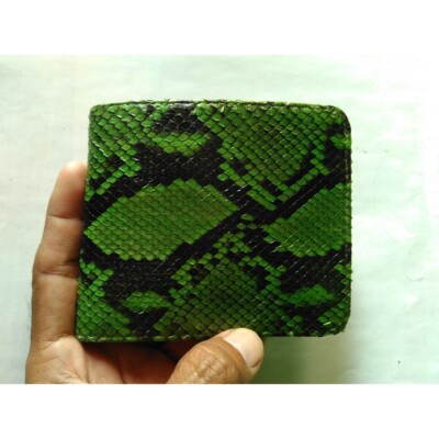 FREE SHIPPING Genuine Python Snake Skin Bifold Wallet Green Color