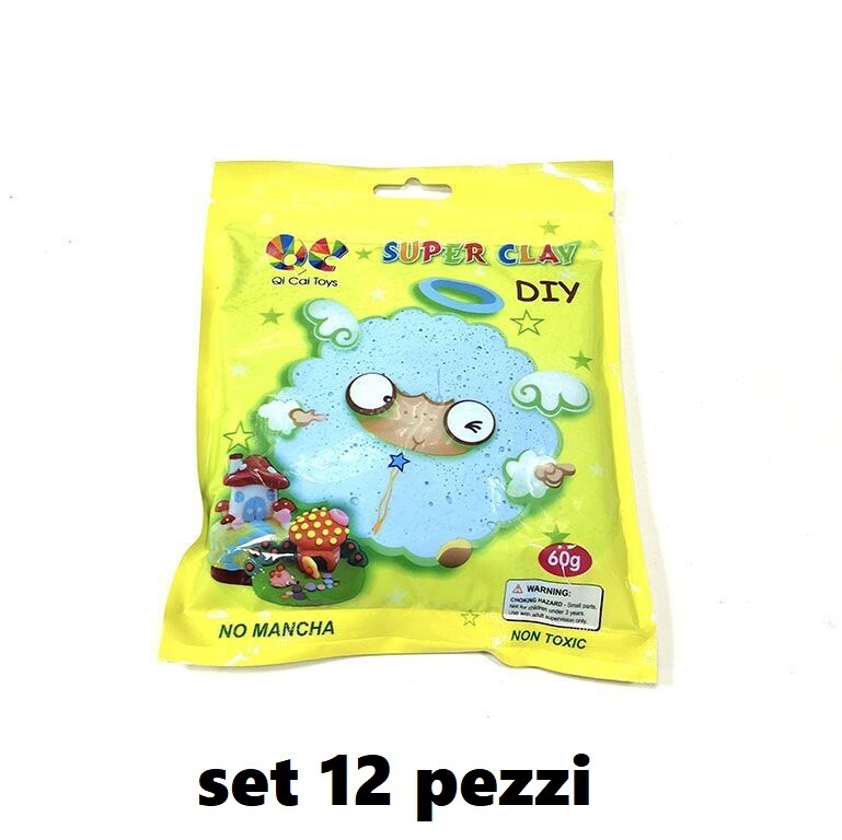Set 12 Confezioni Plastilina Super Clay da 60gr Bambini Gioco Colore Azzurro hmj