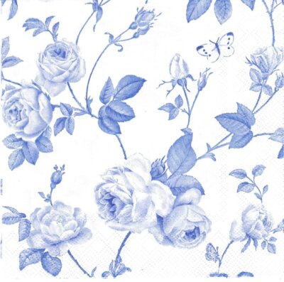 Lot de 4 Serviettes en papier Roses Bleues Decoupage Collage Decopatch