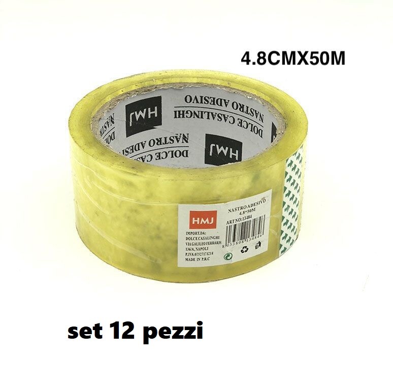 Set 12 Pezzi Rotolo Nastro Adesivo Trasparente Imballaggio 48mmx50mt hmj