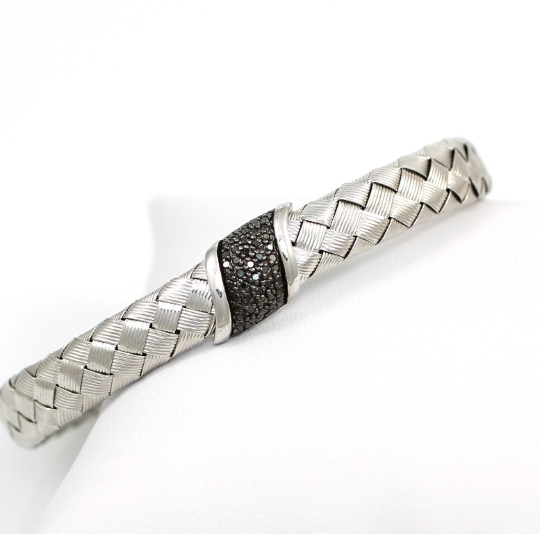 BH For Effy Sterling Silver Black Diamond Woven Tennis Bracelet 7.5