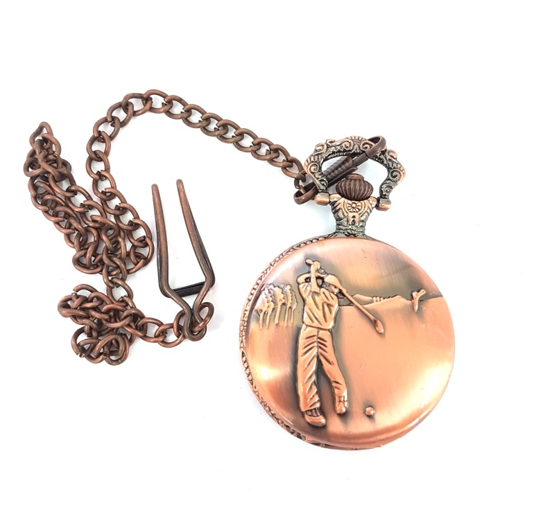 Orologio Da Tasca Taschino Quarzo Cipolla Con Catena Colore Bronzo Vintage lac