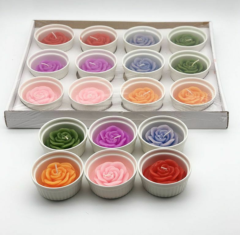 Set 12 Pezzi Candele Colorate Forma Di Fiore Recipiente Tealight Lumini hmj