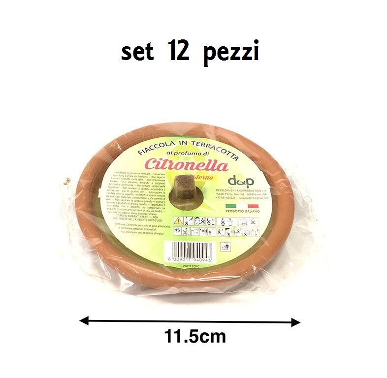 12 Pz Candela Fiaccola Citronella Ciotola Terracotta Anti Zanzare 11,5cm hmj