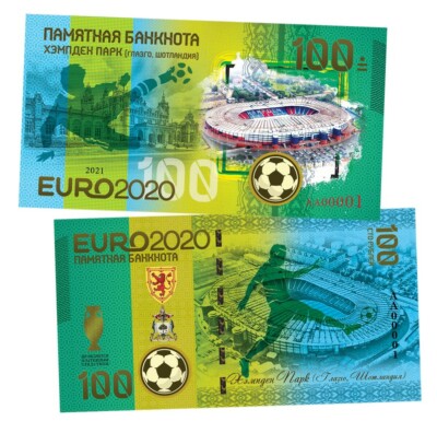 100 rubles EURO 2020 Hampden Park football stadium Scotland Russia Polymeric