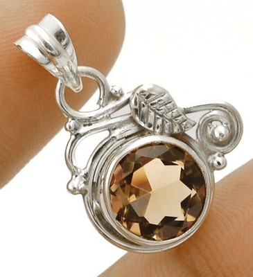 Natural Leaf 4CT Smoky Topaz 925 Solid Sterling Silver Pendant 1 1/5'' Long @B8-3