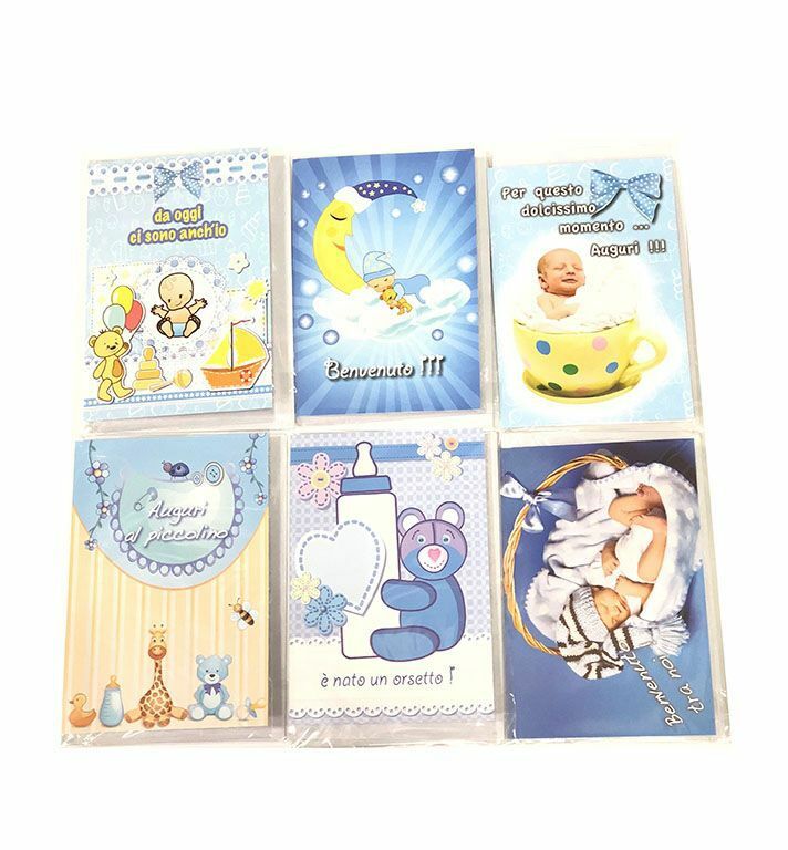 Set 36 Pezzi Biglietti Auguri Nascita Bimbo Bambino Fantasie Assortite hmj