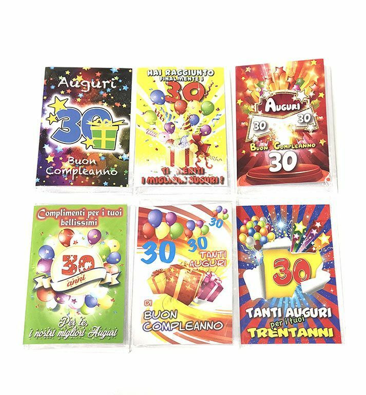 Set 36 Pezzi Biglietti Auguri Compleanno 30 Anni Fantasie Assortite hmj