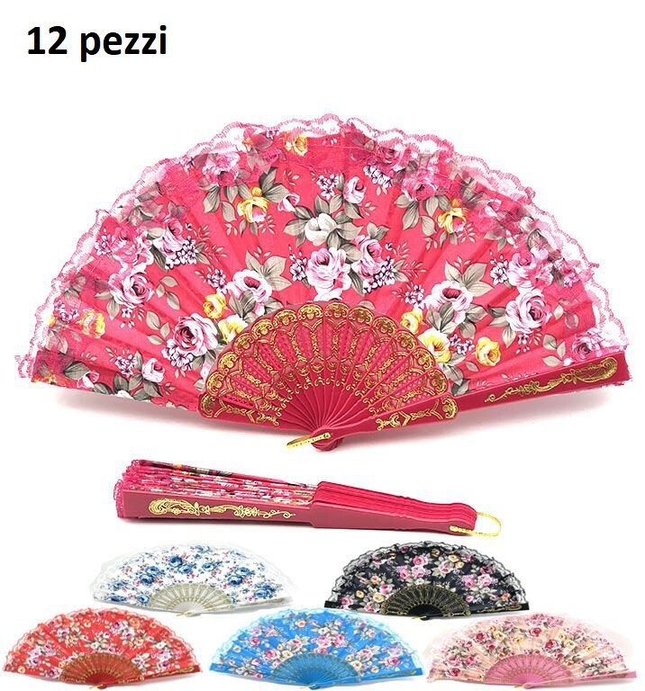 Set 12 Pezzi Ventaglio Colorato Fiori Feste Matrimonio Caldo Estate 19675 hmj