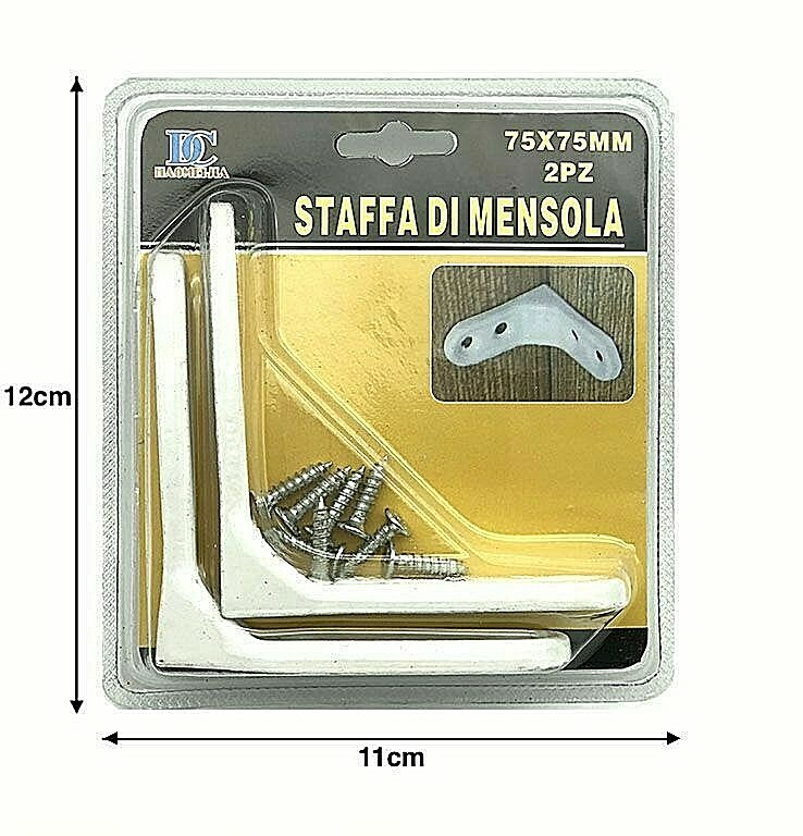 Staffe angolari Triangolo Metallo 75 mm per mensole Legno Ferro Alluminio Hmj
