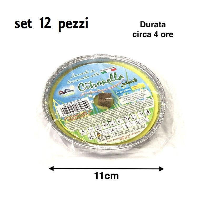 12 Pz Candela Fiaccola Citronella Ciotola Alluminio Anti Zanzare 11cm hmj