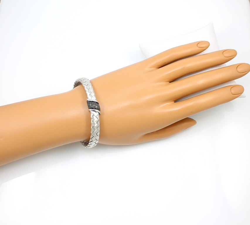 BH For Effy Sterling Silver Black Diamond Woven Tennis Bracelet 7.5