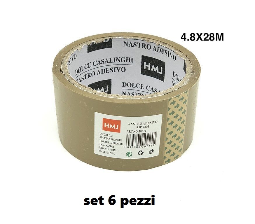 Set 6 Pezzi Rotolo Nastro Adesivo Havana Marrone Imballaggio 48mmx28mt hmj