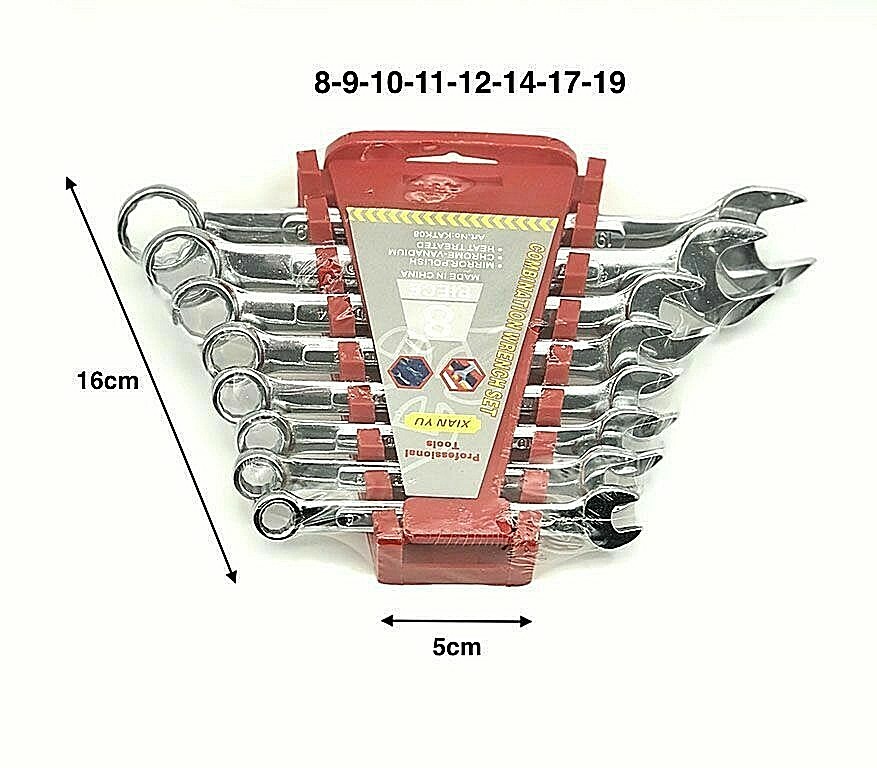 Set 8 Chiavi Inglesi Combinate Forchetta Anello misure 8 9 10 11 12 14 17 19 Hmj