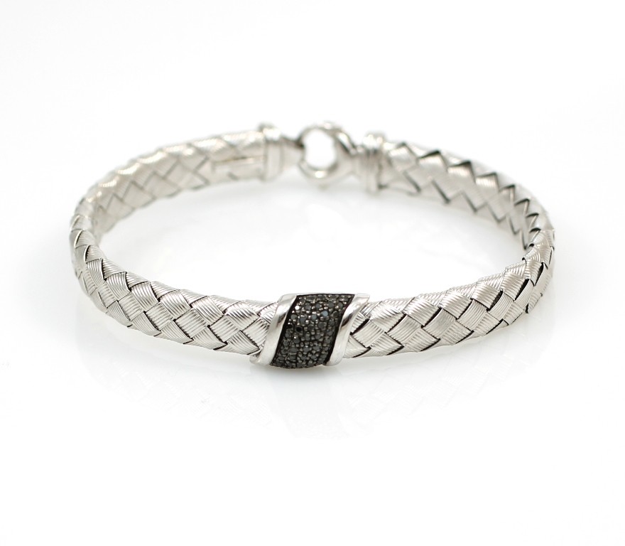 BH For Effy Sterling Silver Black Diamond Woven Tennis Bracelet 7.5